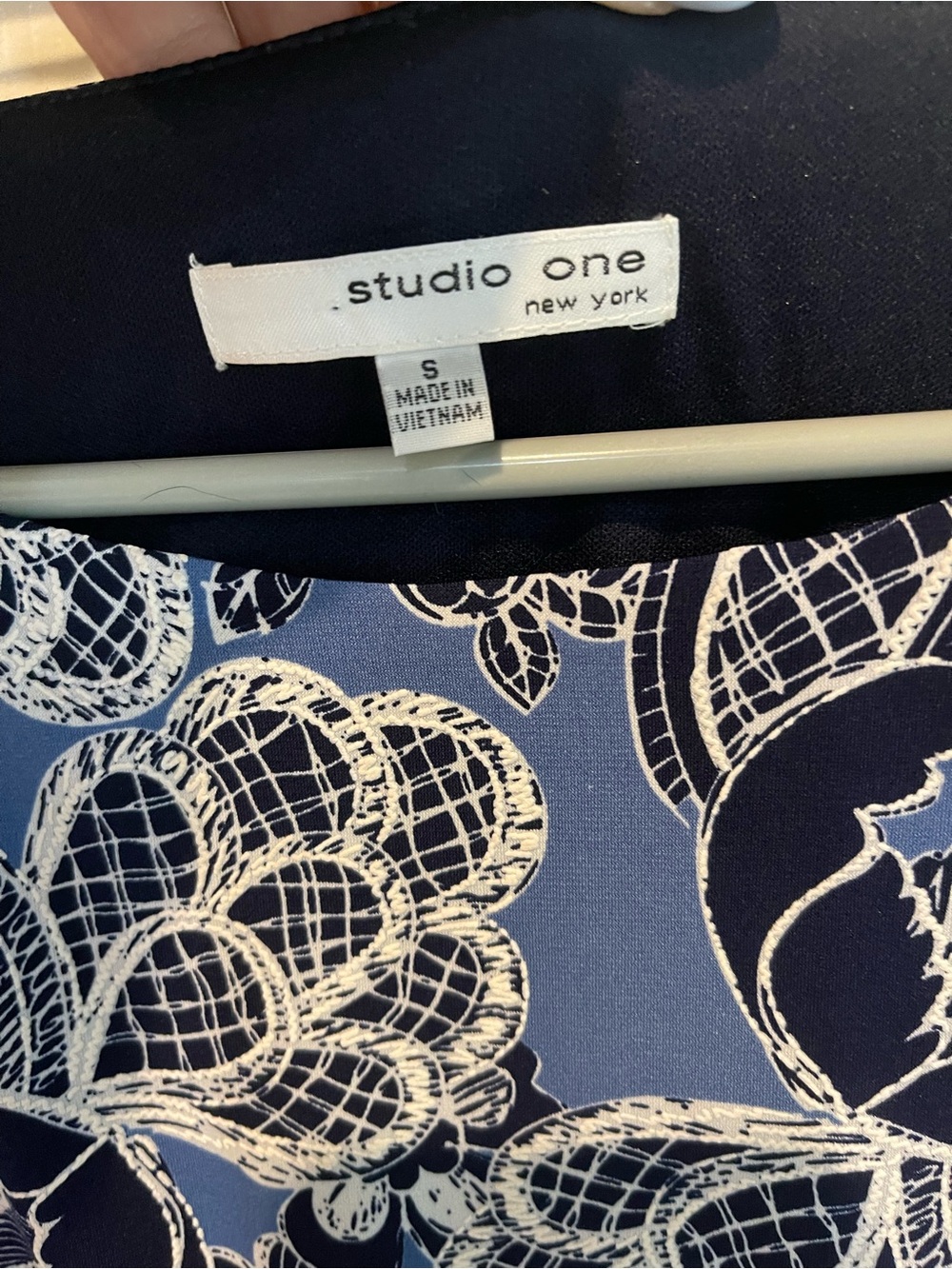 Studio One Navy, Blue, and White Floral Midi Dress Small with Stretch - Picture 2 of 16